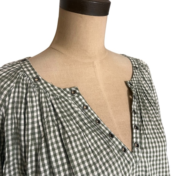 Arie NEW Green & white woven Gingham fairy lightweight women’s top SZ L - Picture 3 of 11